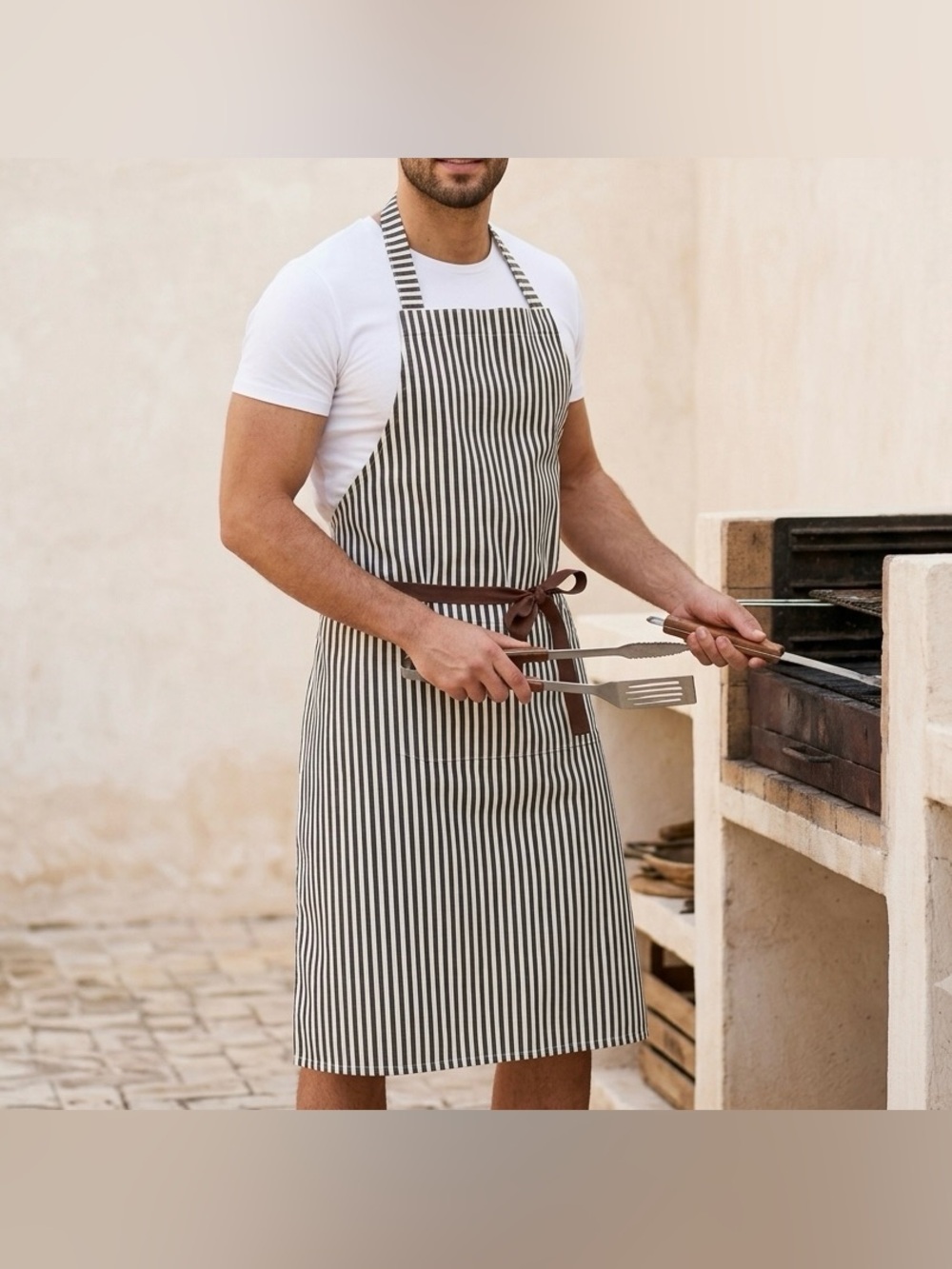 Handmade Stylish Striped Canvas Apron Size XXL Unisex
